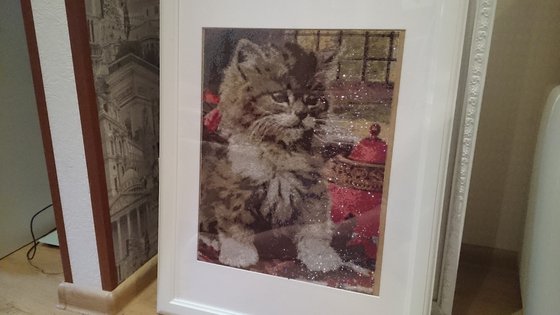 Работа «Алмазная живопись. Любопытный котенок.»