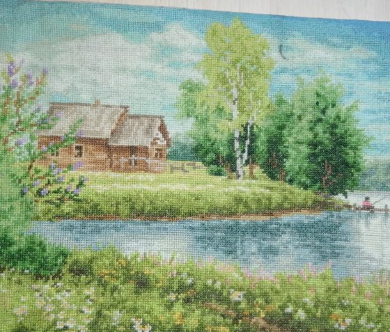 Работа «Золотое руно "Дом у озера" 22'2×30'1 см Дизайнер Е. Крумина»