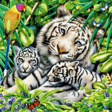 Белая тигрица с малышами №97044