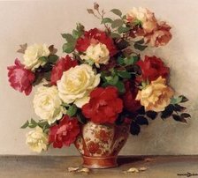 Оригинал схемы вышивки «букет роз в вазе» (№1874)