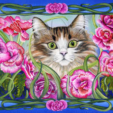 Оригинал схемы вышивки «Кошки в цветах» (№10641)
