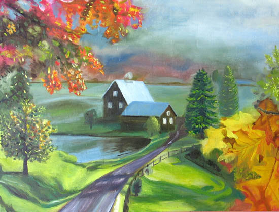 Деревня - дорога, пейзаж, домик, осень, деревня - оригинал