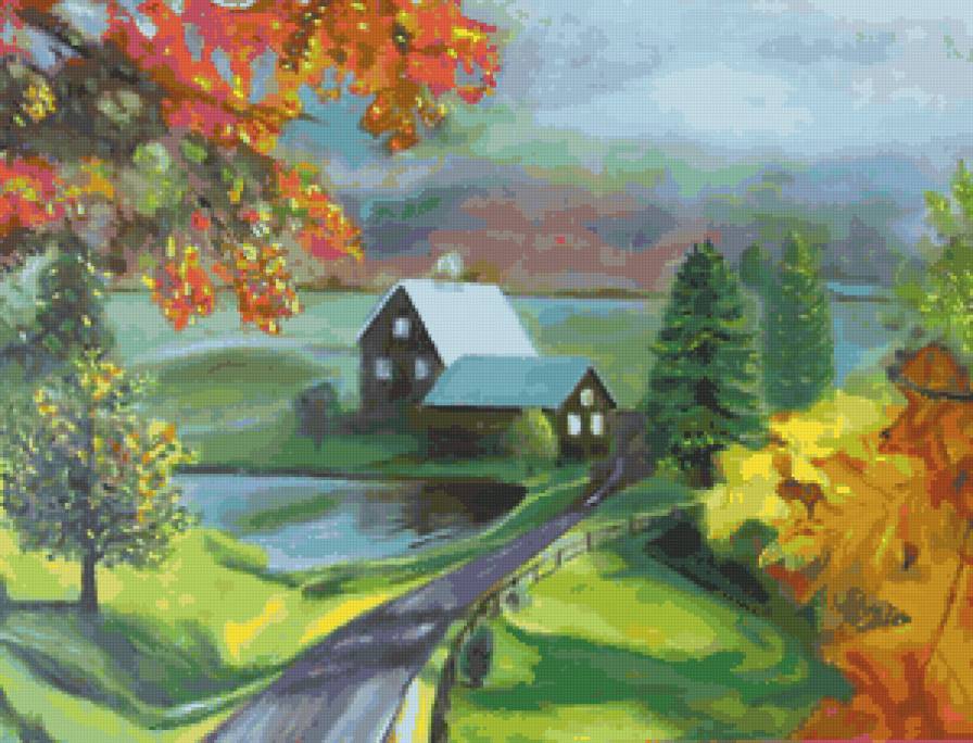 Деревня - деревня, домик, пейзаж, дорога, осень - предпросмотр