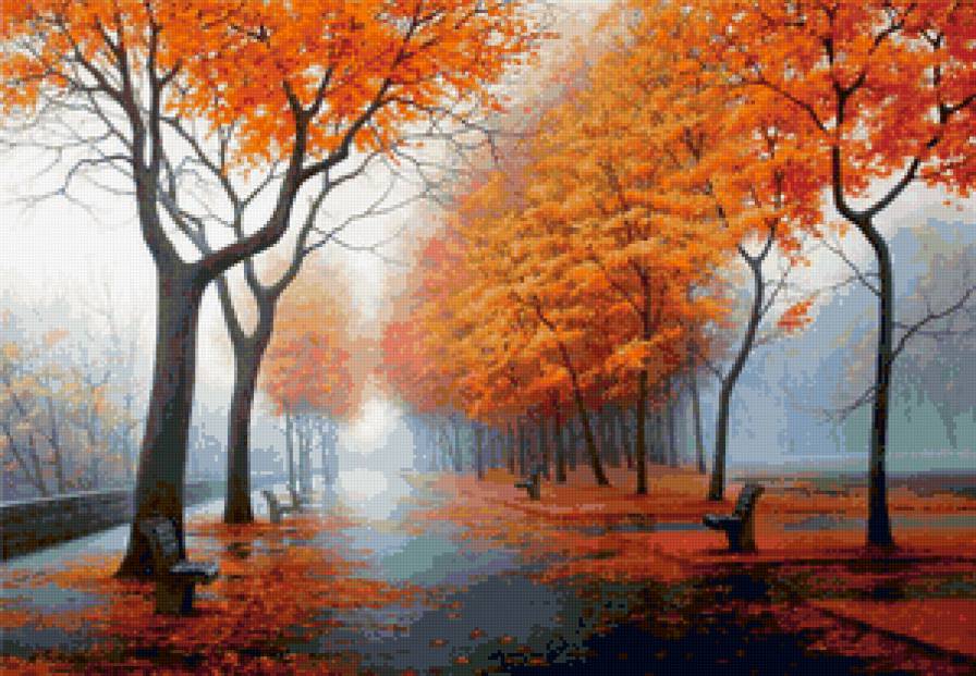 осень золотая - осень, листья, пейзаж, деревья, природа, парк - предпросмотр