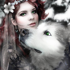 Оригинал схемы вышивки «Девушка и волк» (№23309)