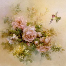 Оригинал схемы вышивки «розы и колибри» (№30980)