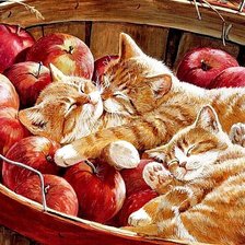 Оригинал схемы вышивки «Котята в яблоках» (№32819)