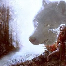 Схема вышивки «девушка и волчица»