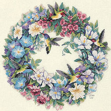 Схема вышивки «Венок из цветов и колибри»