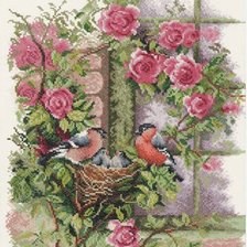 Схема вышивки «Гнездо в розах у окна»