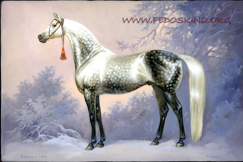 конь - лошади, кони, зима, животные, лошадь, конь, роспись, пейзаж - оригинал
