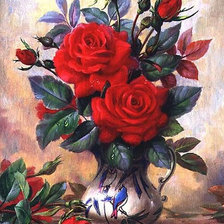 Оригинал схемы вышивки «розы в вазе» (№48580)