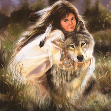 Схема вышивки «Девочка и волк»