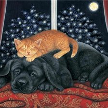 Схема вышивки «рыжий котенок и щенок»