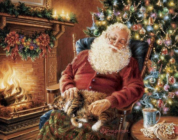 Санта-Клаус - рождество, санта-клаус, праздник, камин, новый год, дед мороз - оригинал