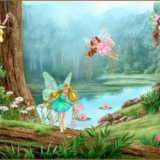 Оригинал схемы вышивки «Маленькие феи в волшебном лесу» (№69873)