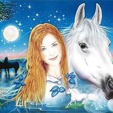 Схема вышивки «девушка и лошади»