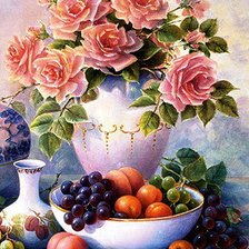 Оригинал схемы вышивки «розы и фрукты» (№79316)