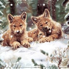 Схема вышивки «Волчата на снегу»