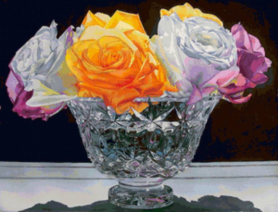 Цветы в хрустале - картина, натюрморт, ваза, цветы в хрустале, цветы, живопись - предпросмотр
