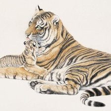 Схема вышивки «Тигры. Мама с малышом»