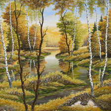 Оригинал схемы вышивки «Осень в лесу» (№85920)