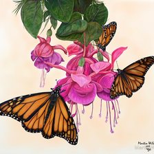 Оригинал схемы вышивки «бабочки на цветах» (№86001)