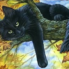 Схема вышивки «черный кот на дереве»