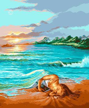 Объятия моря - живопись, море, вода, картина, девушка, пейзаж - оригинал
