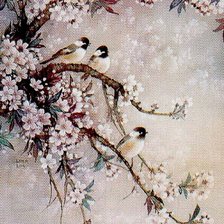 Схема вышивки «птицы на цветущем дереве»