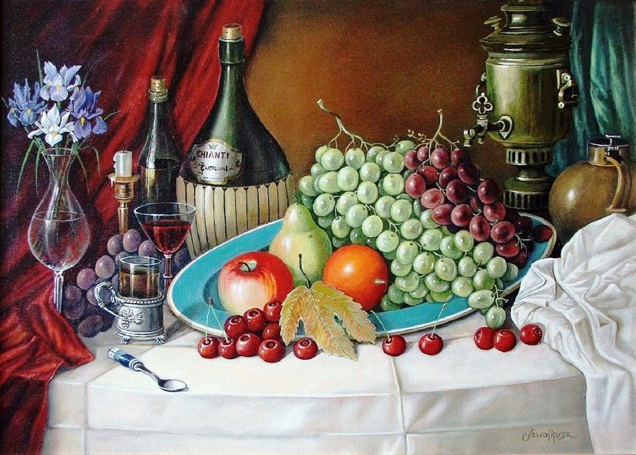 Виноград и вино - груши, вино, для кухни, натюрморт, натюрморты, фрукты, виноград - оригинал