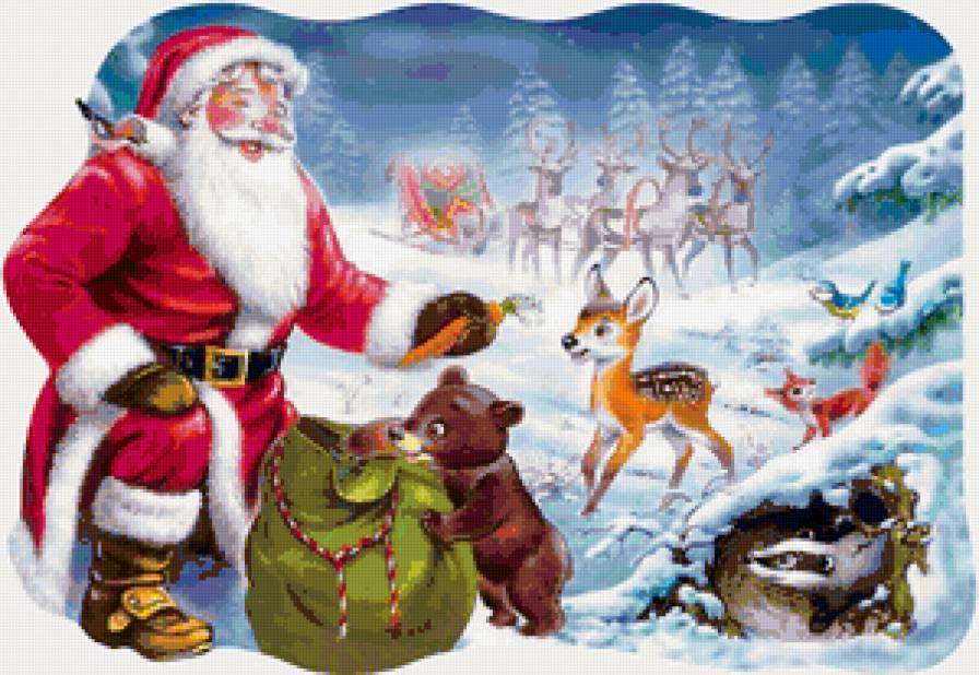 Новогоднее настроение - новый год, сказка, санта-клаус, животные, рождество, дед мороз - предпросмотр