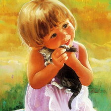Оригинал схемы вышивки «Девочка с котенком» (№103855)