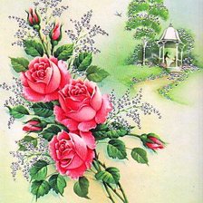 Схема вышивки «Пейзаж с розами»
