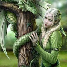 Схема вышивки «Девушка и зеленый дракон»