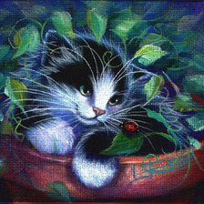 Схема вышивки «кошка в цветочном горшке»