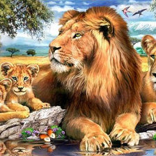 Оригинал схемы вышивки «семейство львов» (№116254)