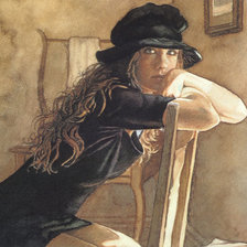 Схема вышивки «Девушка  в черной шляпке»