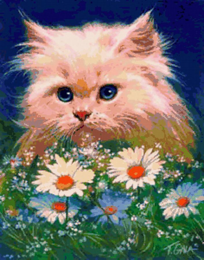 Кошки в цветах - кошки, кот, кошка, ромашки, животные. цветы, кошки в цветах - предпросмотр
