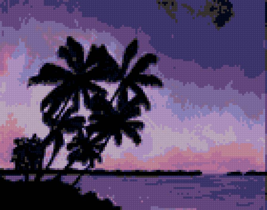 Сиреневый закат - пальмы - предпросмотр