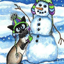 Схема вышивки «Кот и снеговик»