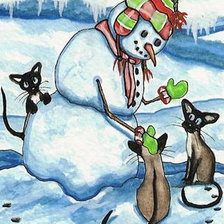 Схема вышивки «Снеговик с котами»