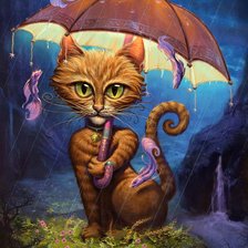 Оригинал схемы вышивки «Кошка под зонтом» (№128987)