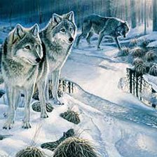 Схема вышивки «Волки в зимнем лесу»