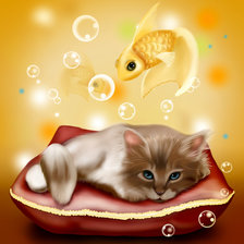Схема вышивки «Котенок с рыбкой»