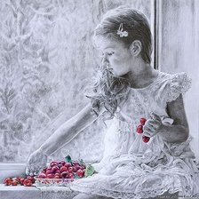 Схема вышивки «Девочка с вишнями. Волегов.»