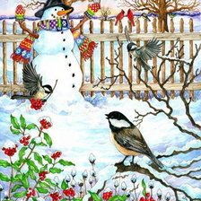 снеговик и птички