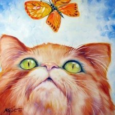 Оригинал схемы вышивки «Кот и бабочка» (№138311)