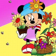 Схема вышивки «Детские картинки Микки с цветочками"»