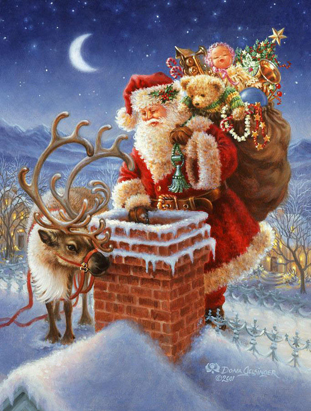 Санта - зима, елка, снег, олень, подарки, новый год, дед мороз, санта - оригинал
